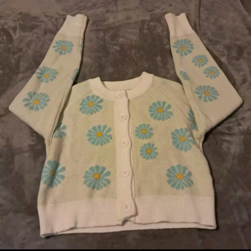 Women's Y2K 90's knit cardigan sweater floral long sleeve button down size Large
